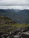 Panorama of ancient citadel city walls ruins Kuelap andes cloud archaeology pre-inca fortification Amazonas Peru Royalty Free Stock Photo