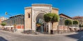 Panorama view of the Arabic marble arch, entrance of the Atarazanas food market in the historic centre of the city of Malaga