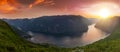 Panorama view of the Aurlandsfjord in Norway at sunset