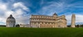 Panorama view of the Baptistry and Cathedral in Pisa with the iconic Leaning Tower Royalty Free Stock Photo