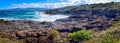 Panorama view from Bass Point Reserve across Pacific Ocean to Mystics Beach, Minnamurra with Saddleback Mountain Royalty Free Stock Photo