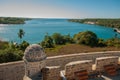 Panorama with a view of the Bay and the Fortress Fortaleza de Jagua. Cuba, Cienfuegos.