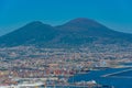 Panorama view of the bay of Naples dominated by the Vesuvius vol