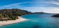 Panorama view of beauitful white sand Turredda beach on the south coast of Sardinia Royalty Free Stock Photo