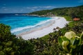 Panorama view of beautiful exotic Grand Anse beach on La Digue island in Seychelles Royalty Free Stock Photo