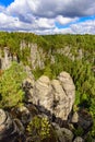 Panorama view on the beautiful rock formation of Bastei in Saxon Switzerland National Park, near Dresden and Rathen - Germany. Royalty Free Stock Photo