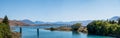 Panorama view of Beautiful scene of Mt Cook and Church of the Good Shepherd beside lake Tekapo with blue sky in summer. New Royalty Free Stock Photo