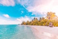 Pristine nature, shore beachfront. Tropical paradise, sunset sunrise landscape, beach scene Royalty Free Stock Photo