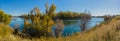 Panorama view of bend in sacramento river with marinas on levee Royalty Free Stock Photo