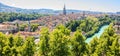 Panorama view of Berne old town from mountain top in rose garden, rosengarten, Berne Canton, Capital of Switzerland, Europe