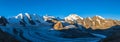 Panorama view of Bernina massiv in morning sunshine