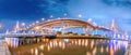 Panorama view of  `Bhumiphol` highway bridge across `Chaopraya` river in Bangkok Thailand Royalty Free Stock Photo