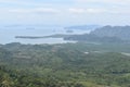 Panorama view from a big rock over Krabi at the jungle hiking trail to dragon crest in Khao Ngon Nak in Krabi, Thailand, Asia