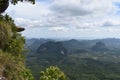 Panorama view with a big rock over Krabi at the jungle hiking trail to dragon crest in Khao Ngon Nak in Krabi, Thailand, Asia