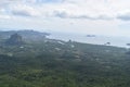 Panorama view from a big rock over Krabi at the jungle hiking trail to dragon crest in Khao Ngon Nak in Krabi, Thailand, Asia