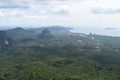 Panorama view from a big rock over Krabi at the jungle hiking trail to dragon crest in Khao Ngon Nak in Krabi, Thailand, Asia