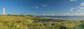Panorama view of BlÃÂ¥vand lighthouse on wide dune of BlÃÂ¥vandshuk with beach view on the west coast of Denmark. Royalty Free Stock Photo