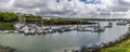 A panorama view of boats moored at Neyland, Pembrokeshire, South Wales Royalty Free Stock Photo