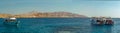 A panorama view of boats moored of Tiran island near Sharm El Sheik, Egypt Royalty Free Stock Photo