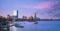 Panorama view of Boston skyline with skyscrapers over water at twilight inUSA Royalty Free Stock Photo