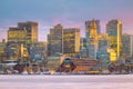 Panorama view of Boston skyline with skyscrapers over water at twilight inUSA Royalty Free Stock Photo