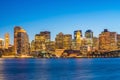 Panorama view of Boston skyline with skyscrapers at twilight in Royalty Free Stock Photo