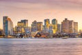 Panorama view of Boston skyline with skyscrapers at twilight in Royalty Free Stock Photo