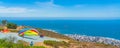 Panorama view of Cape Town and the ocean, South Africa with paragliding People Royalty Free Stock Photo