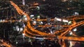 Panorama view capital city of Thailand trafic road, Night top view skyline highway twilight, office buildings, living, condominium