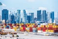 Panorama view on the cargo container terminal in Miami. Royalty Free Stock Photo