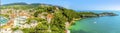 The panorama view from the castle across the town and beach at Lerici, Italy