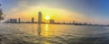 Panorama view of Chao Phraya river during sunset with high-rise Royalty Free Stock Photo