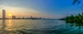 Panorama view of Chao Phraya river during sunset with high-rise Royalty Free Stock Photo