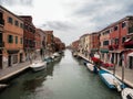 Panorama view of charming picturesque historic colourful house facades in canals of Murano Venice Venezia Veneto Italy