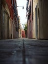 Panorama view of charming picturesque historic colourful house facades in empty streets of Venice Venezia Veneto Italy Royalty Free Stock Photo