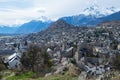 Panorama view from chateau de valere over the city of sion, switzerland