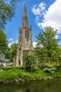 A panorama view of a church beside the River Great Ouse in St Ives, Cambridgeshire