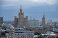 Panorama view of city on the blue sky with a light haze or smog. Moscow Royalty Free Stock Photo