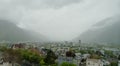 Panorama view of the city of Chur on a miserable rainy overcast day in late April Royalty Free Stock Photo