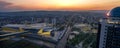 Panorama view of the city of Grozny from above from the Grozny City skyscraper complex at sunset.