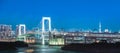 Panorama view of City night view of Odaiba Rainbow bridge , Tokyo , Japan. Royalty Free Stock Photo