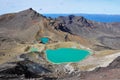 Panorama view of colorful Emerald lakes and volcanic landscape, Tongariro Alpine Crossing, North Island, New Zealand Royalty Free Stock Photo