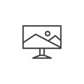 Panorama view on computer monitor outline icon