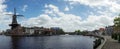 Panorama view of the Dee Adrian Windmill and Binnen Spaarne River in Haarlem