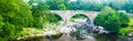Panorama view of the Devils bridge and River Lune in Kirkby Lonsdale in Cumbria Royalty Free Stock Photo