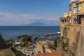 A panorama view down from the cliffs of Sorrento, Italy across the Bay of Naples towards Mount Vesuvius in the distance Royalty Free Stock Photo