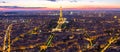 Panorama view of Eiffel Tower with Paris city skyline at night i Royalty Free Stock Photo