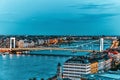 Panorama View on Elisabeth Bridge and Budapest,bridge connecting Buda and Pest parts.Night Time Royalty Free Stock Photo