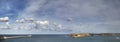 Panorama view of the entrance to the Valletta city harbor at Malta guarded by two lighthouses