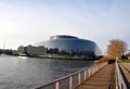 Panorama view of the European Union Parlament building and flags of all member states in Strasbourg. Government, architecture. Royalty Free Stock Photo